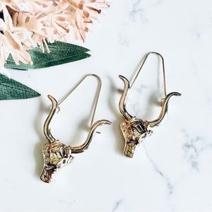 2/$30🌵 Longhorn Bull Head Earrings Drop Dangle Gold Tone Southwest Boho Steer
